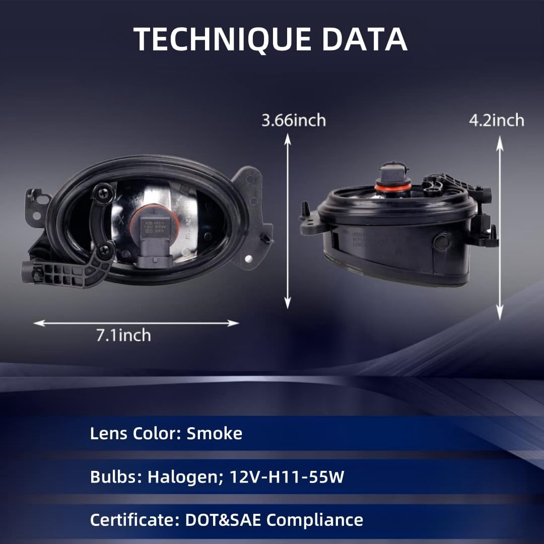 Fog Lights compatible with Mercedes Benz MB C230 C250 C350 CLS500 E320 E350 E550 G550 GL320 GL550 ML320 ML350 ML550 R320 R500 SL500 SL600, G55/G63/G65/R63/SL55 AMG 1 pair (Smoke Lens)