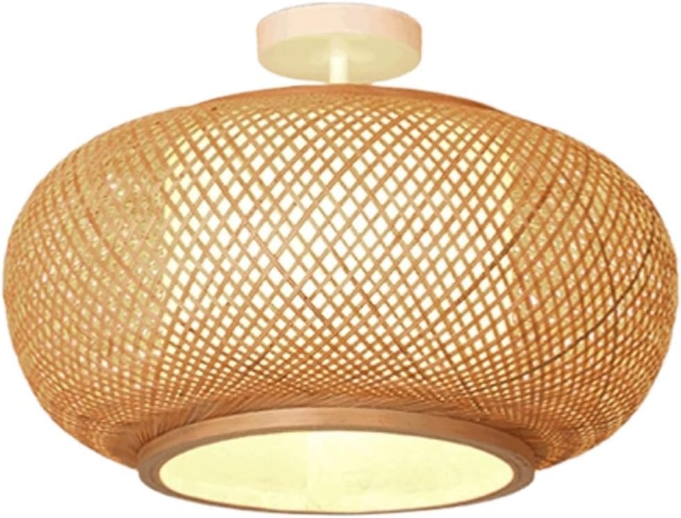 Plafonnier encastré E27 style japonais avec abat-jour tissé main pour salon et chambre