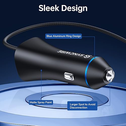 Miniatura 7 de Certificado MFi de Apple Syncwire Cargador de coche para iPhone de 32 W, cargador de coche súper rápido, cargador de coche USB para iPhone con cable