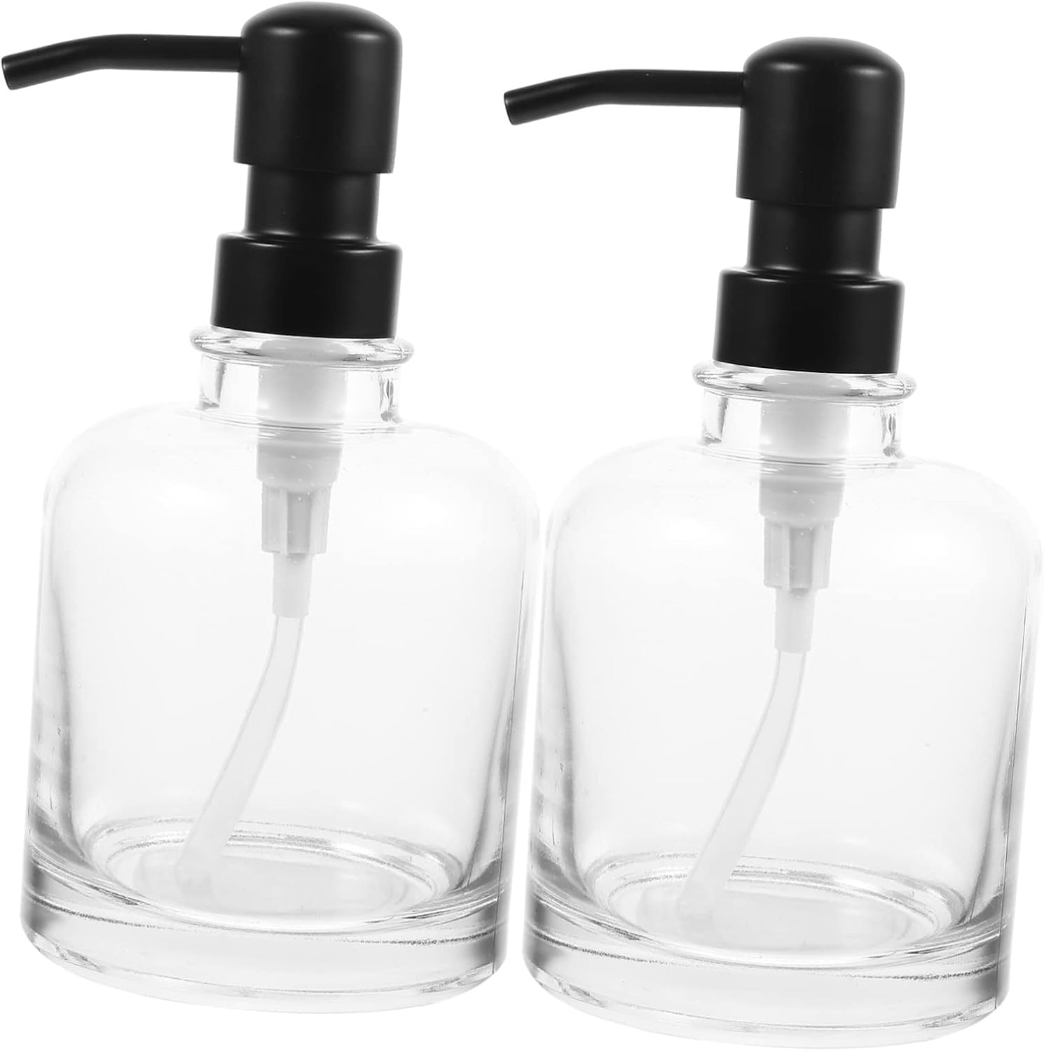 2pcs Stainless Steel Pump Dispenser for Shampoo Hand Soap and Lotion Refillable Glass Bottles Black Pump for Bathroom and Kitchen Use