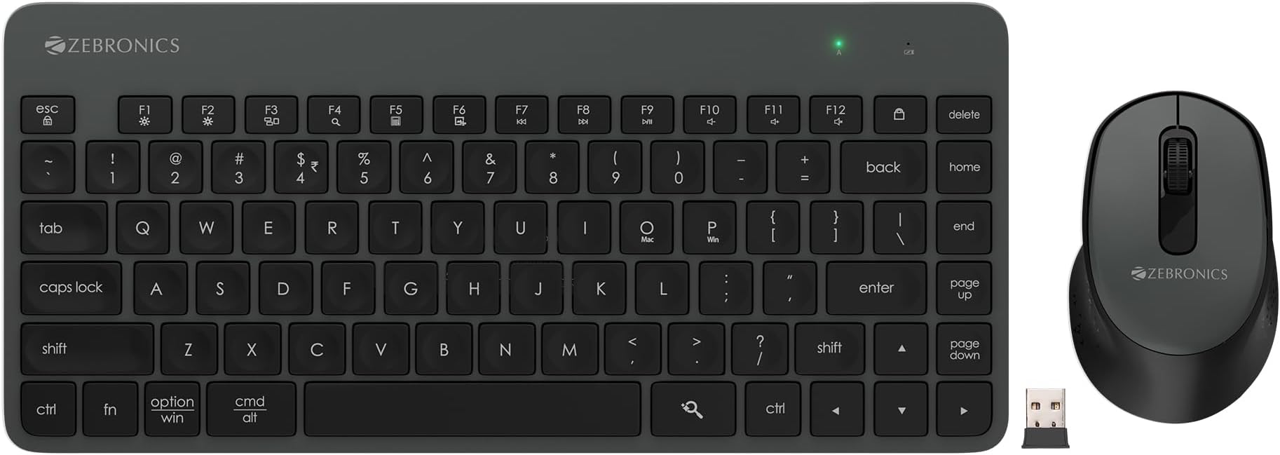 - ZEBRONICS Companion 201 2.4GHz Wireless Keyboard & Mouse Combo, 83 Keys, AI Assist Key, 12 Integrated Multimedia Keys, 3 Button Mouse, 1600 DPI, High Precision, Silent Operation (Black + Grey)
