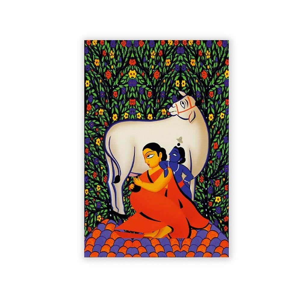 Grand format 80x120 cm pour cette toile Yashoda Krishna d'art abstrait indien