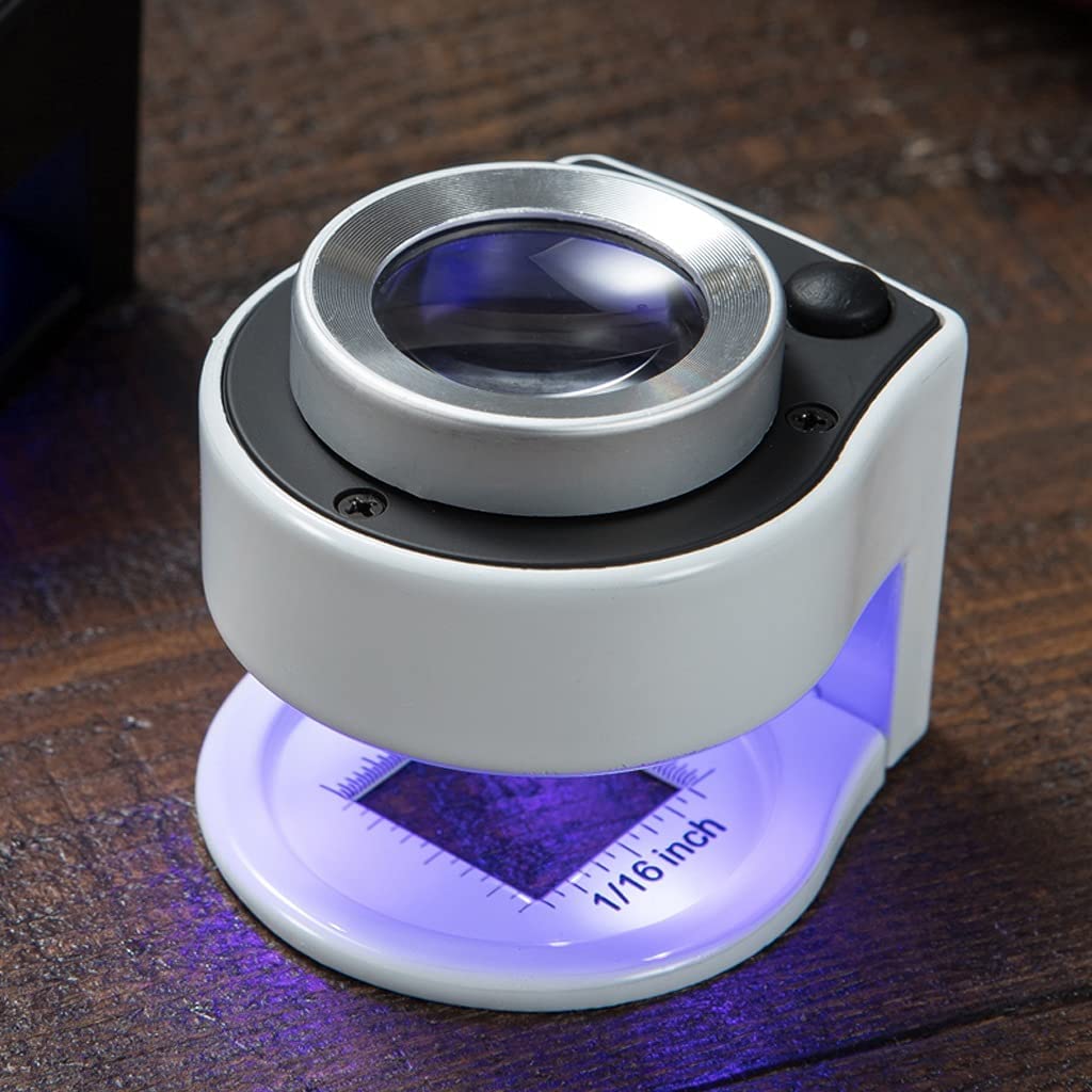 Tragbare 30-fache Vergrößerung, beleuchtete Juwelierlupe mit 3 LEDs und 3 UV-Lampen, Tischlupe aus Metall mit Klappskala und Öse für Textilien, optische Werkzeuge, Schmuck, Münzen,