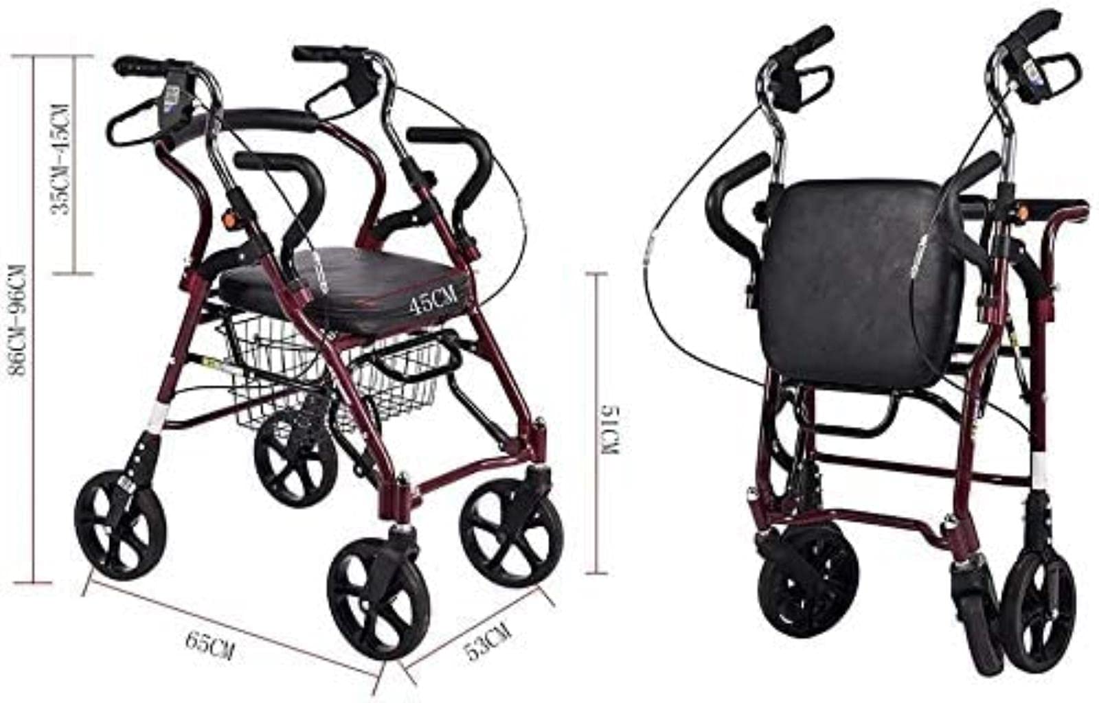 Rollator Walker Rama spacerowa Standardowy chodzik Rollator Regulowany chodzik z siedziskiem Dla osób starszych, niepełnosprawnych i pacjentów o ograniczonej sprawności ruchowej Comfortable