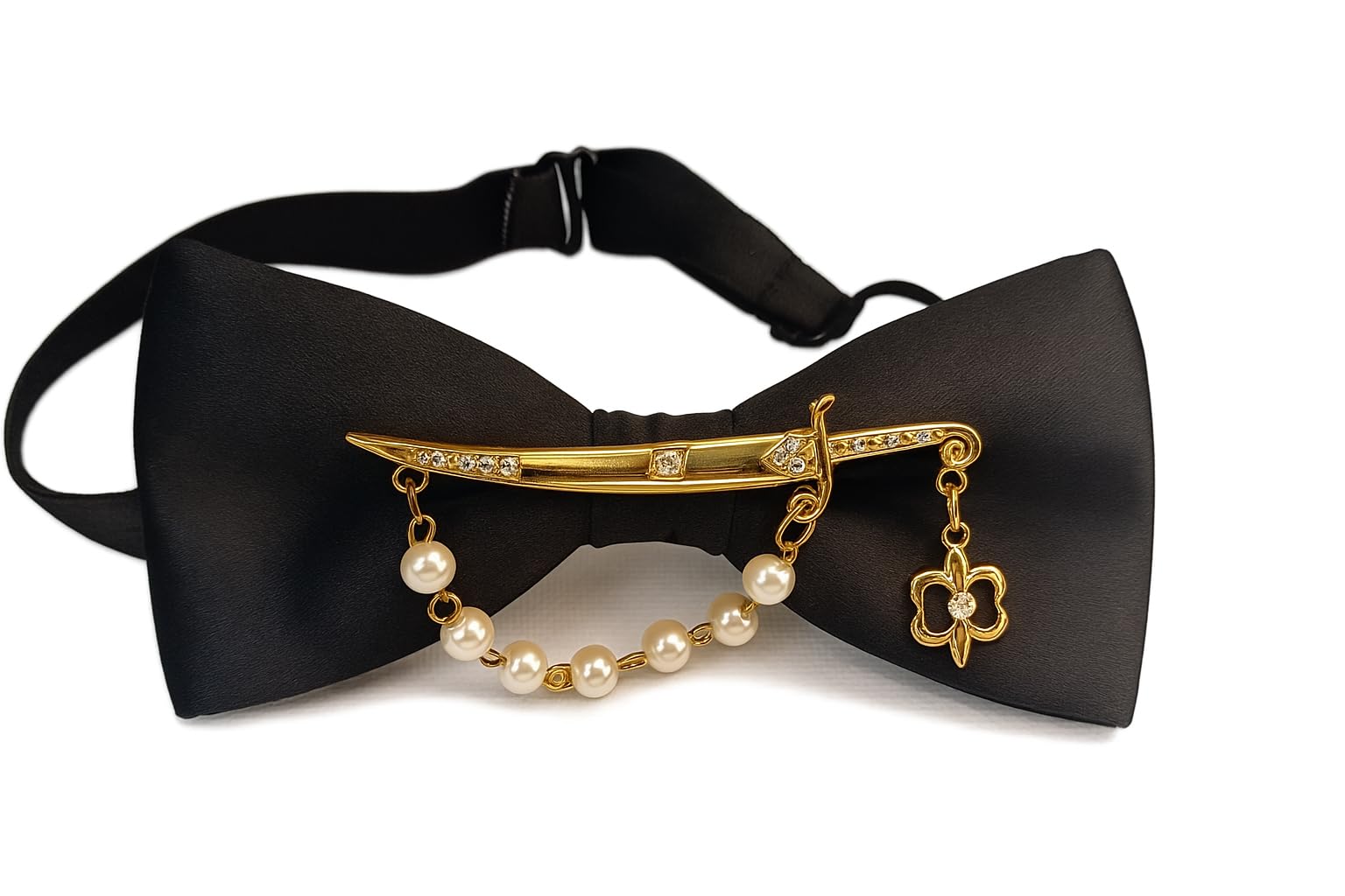 Men's Premium Black Bow Tie with Golden Sword Brooch – Handmade Adjustable Satin Tuxedo Accessory for Wedding, Prom, Party & Formal Events-image-45