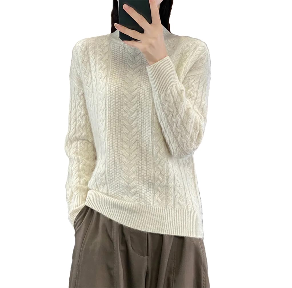 Dninmim Maglione da donna in lana ispessita a collo alto Jacquard Maglioni allentato Pullover maglieria