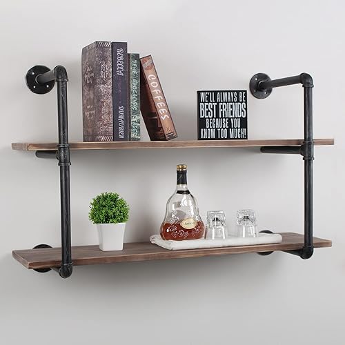 Miniatura 79 de MBQQ, Estantes de tubería industrial con madera, estante de montaje en pared rústico, estantería de metal colgada, estantería flotante de