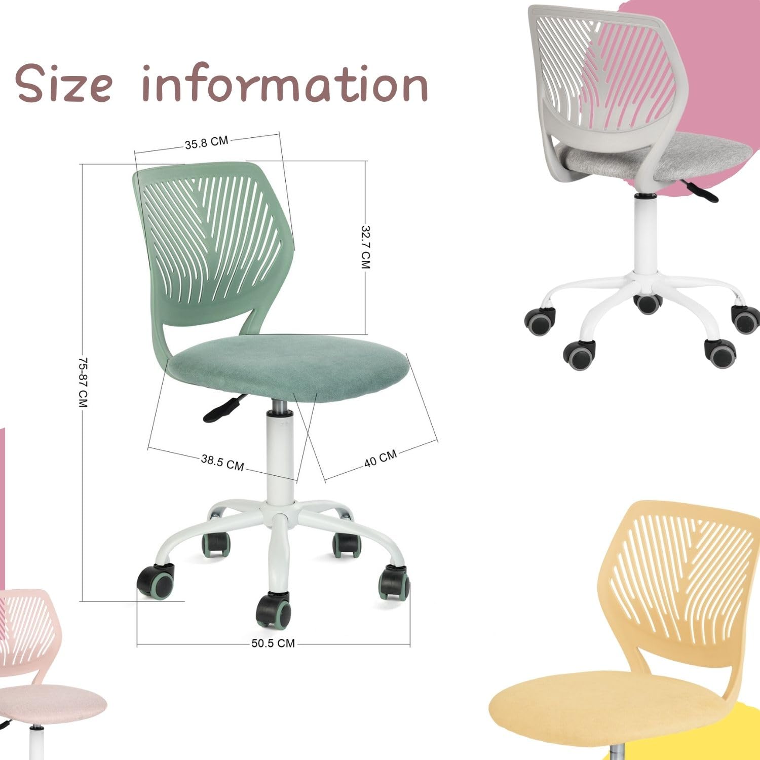 FurnitureR Kinderstuhl höhenverstellbar für Schreibtisch, ergonomischer bunter Jugendstuhl mit Rückenlehne & Armlehnen, Drehstuhl mit 5 Rollen, für Kinder 3–10 Jahre, bis 100 kg belastbar