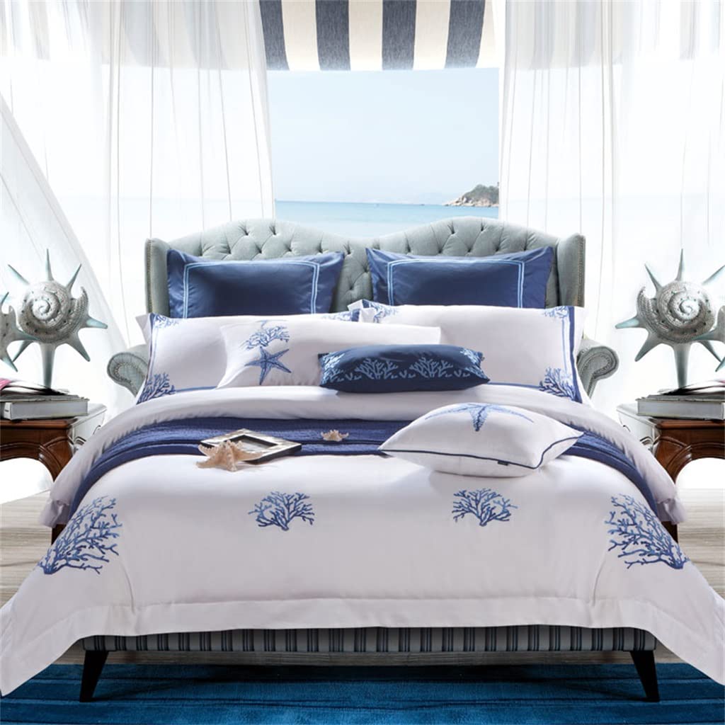 Sbcgfy D Blue Uvet Cover Set Cotton Silk Soft Bedding Set Eep Pocket Fitte Sheet,-220 * 240Cm