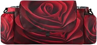 CUPADA Magic Red Rose Universal Stroller Organizer with Cup Holders, Large Capacity Valentine Gift Baby Stroller Organizer Bag Adjustable Strap Fit Most All Strollers