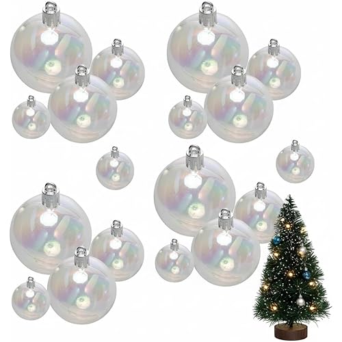 Iridescent Ornament Balls, DIY Plastic Multisize Clear Ornaments Iridescent Christmas Ball, Clear Baubles for Xmas Tree Halloween Window Home Holiday Party Wedding Decor (18Pcs)
