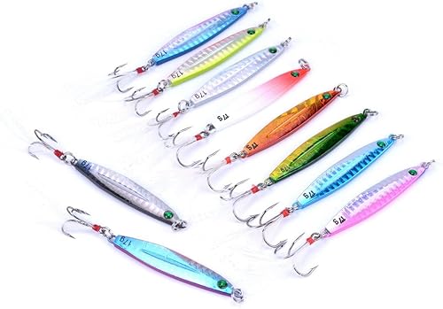 Miniatura 7 de Aorace 10 piezas de metal duro jigs buceo pesca mar señuelos minnow Popper cebos aparejos Crankbait agua salada señuelos de agua dulce con pluma