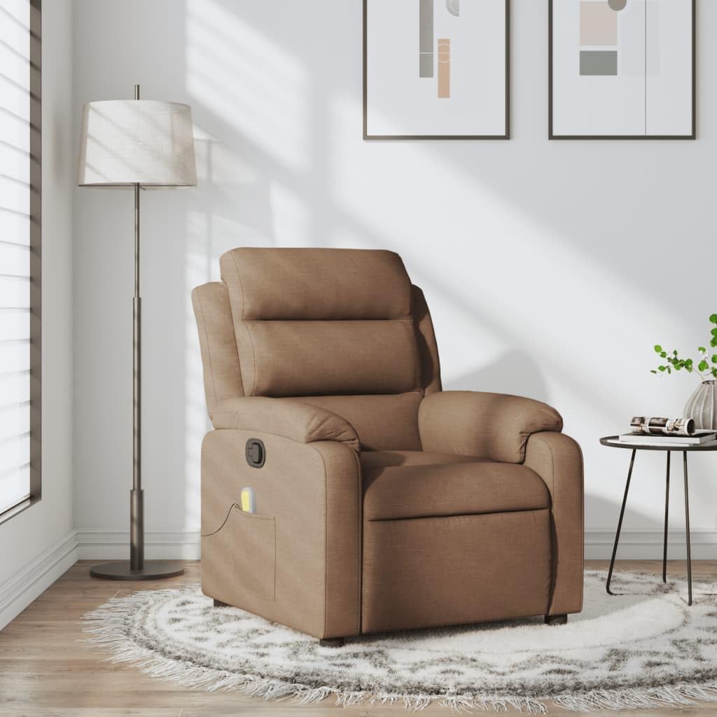 Sillón de masaje reclinable marrón de tela con 6 puntos de masaje y función de vibración manual para relajación y confort doméstico Siéntate y relájate en esta