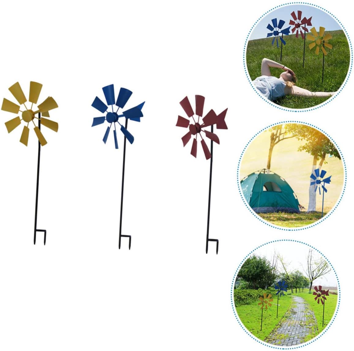 3pcs Garden Windmill Decorations Outdoor Metal Craft Decorative Pinwheel Windmill for Porch