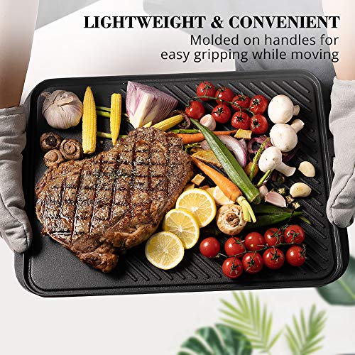 Sensarte Nonstick Grill Griddle Pan, 17.5 X 12.5 Inch Double Sided Reversible Stovetop Grill, Cast Aluminum Griddle Pan With Handle, Perfect For Gas Stovetop, Indoor/Outdoor Camping Bbq #TOP5