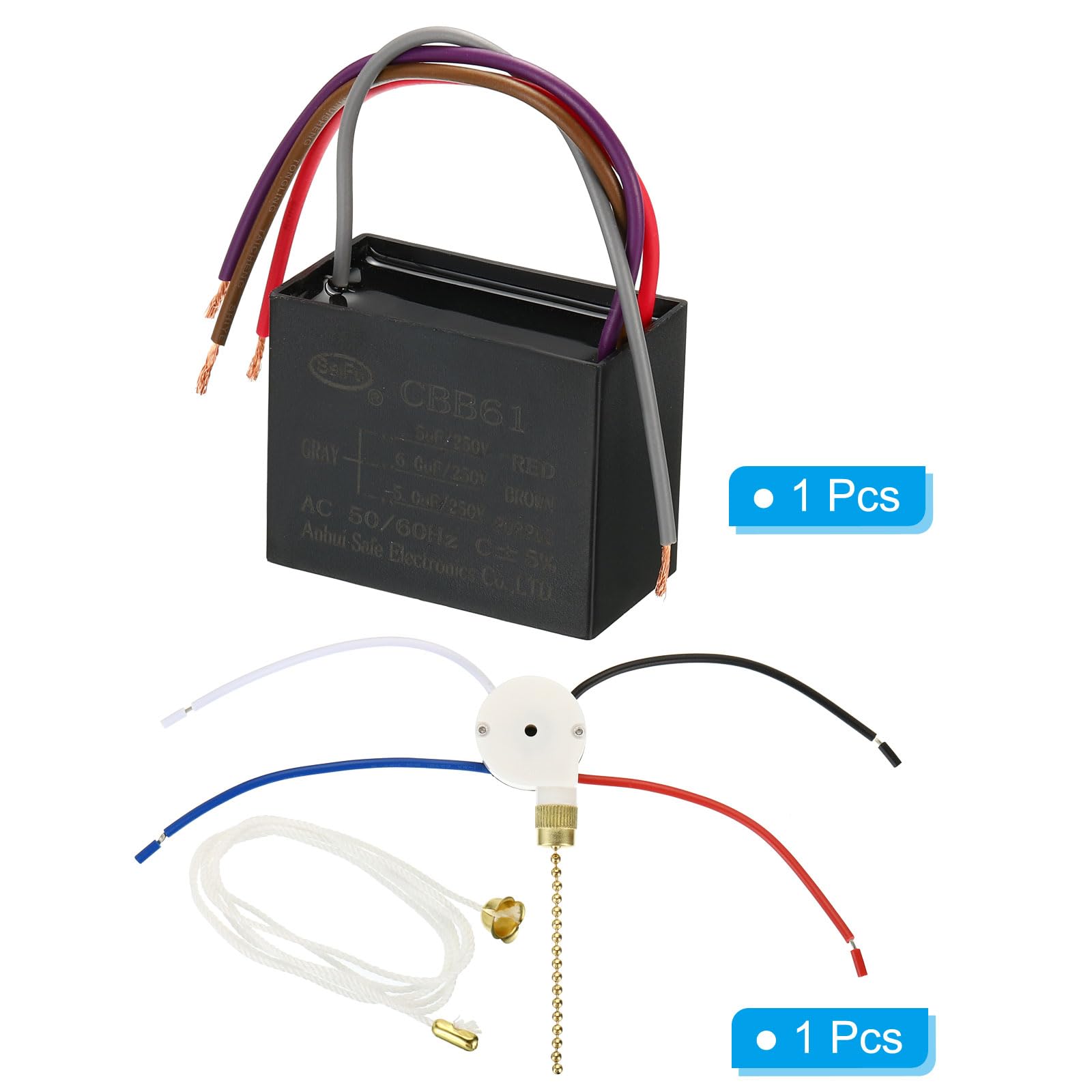 PATIKIL CBB61 Soffitto Ventilatore Condensatore, 1 set 4,5+6+5uF 250V AC 50/60HZ 4 Cavi con 3 Velocità Interruttore Ventilatore per Aria Condizionatore Ventola Motore Avviamento