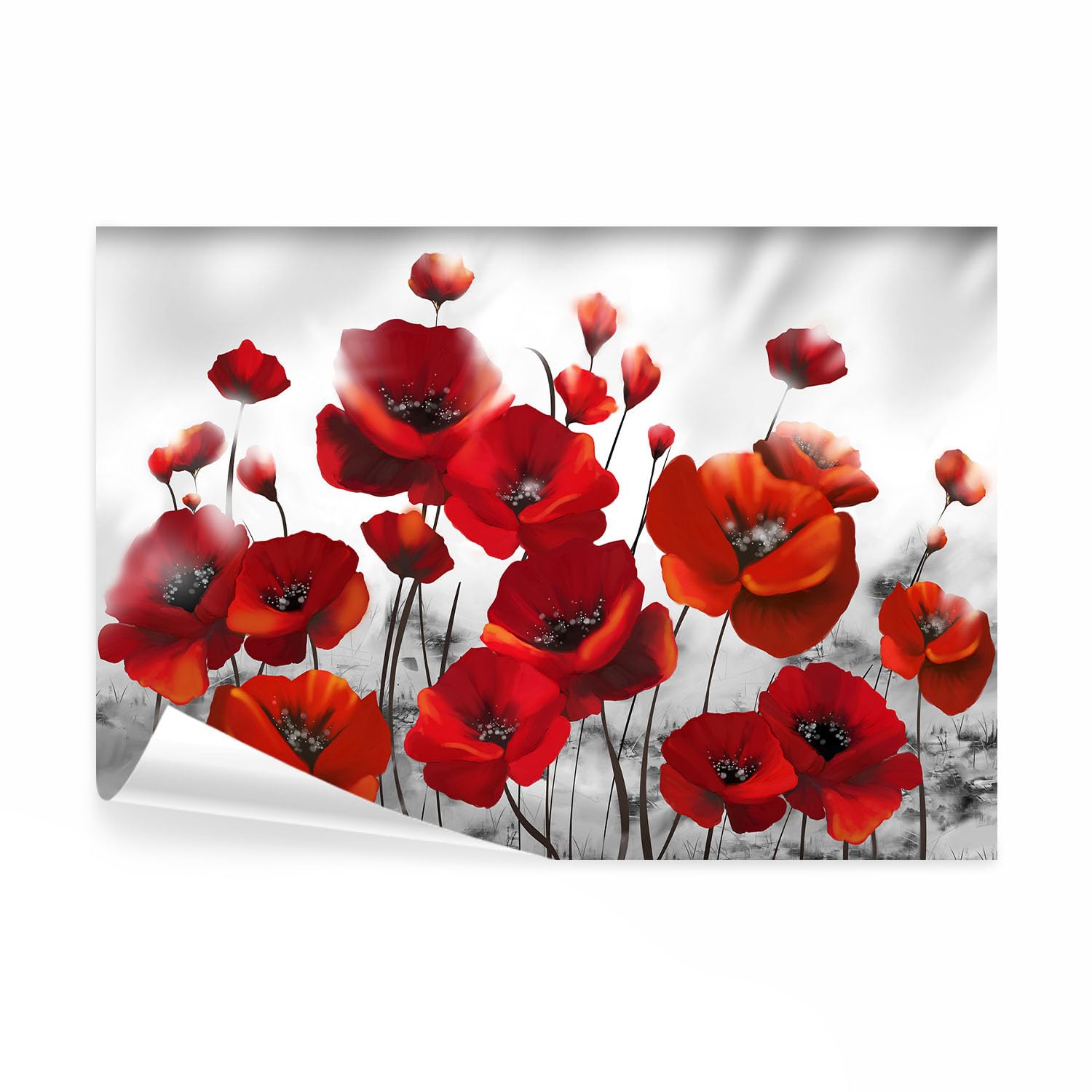decomonkey Fototapete Mohnblumen, 400x280 cm, XL, Blumem Abstrakt rot | Vlies, Schlafzimmer, Wohnzimmer, Tapete, Fototapeten, Tapeten, Vliestapete, Wandtapete, moderne, Wandbild, Wand