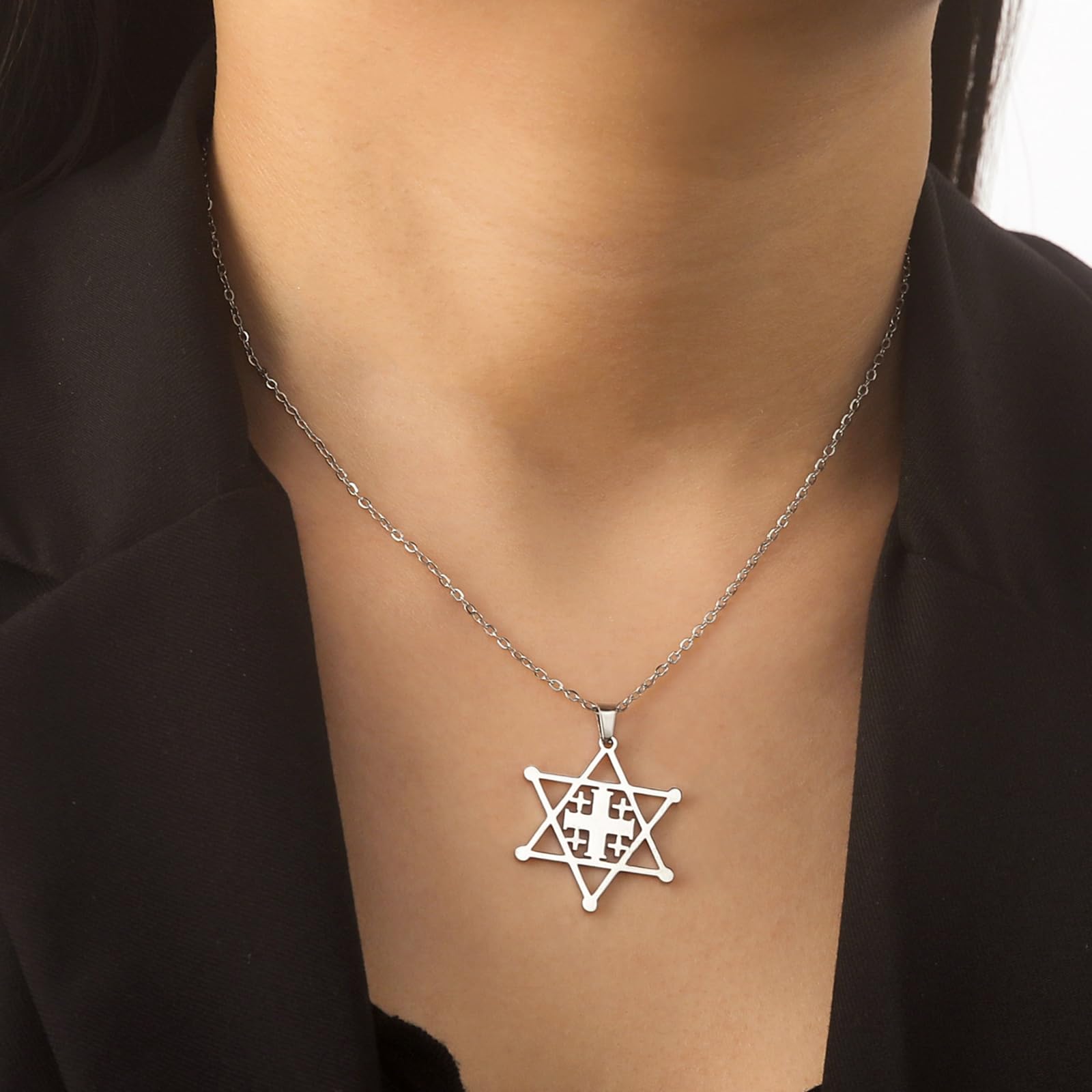 Collana Stella di David per donna Ciondolo esagonale ebraico classico in acciaio inossidabile con collane a croce Gioielli Isaia Amuleto religioso