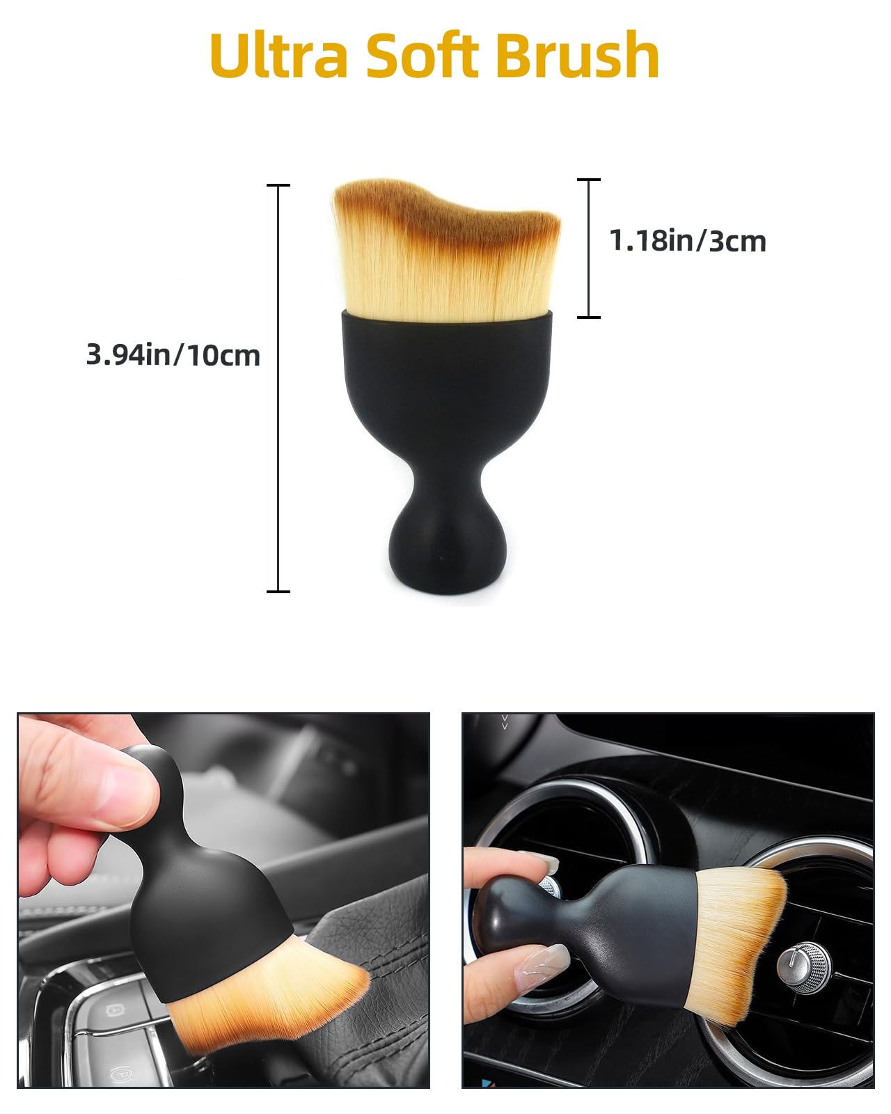 Lot de 3 brosses de détail de voiture ultra douces en poils de sanglier, kit de fournitures de gel de nettoyage de voiture, accessoires de voiture pour camion, SUV, intérieur