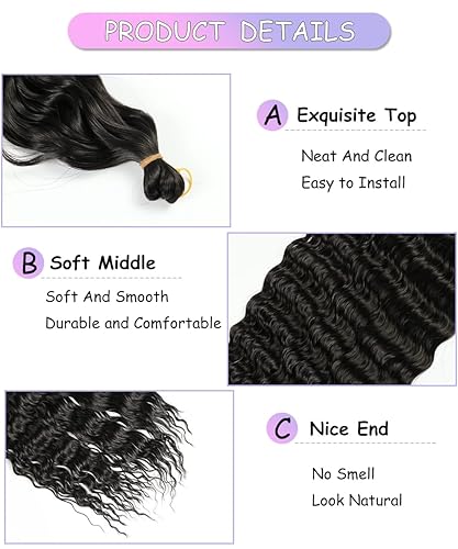 Miniatura 3 de Cabello rizado trenzado de 30 pulgadas, 2 paquetes de cabello ondulado profundo con ganchillo, cabello largo ondulado para mujer, extensiones de