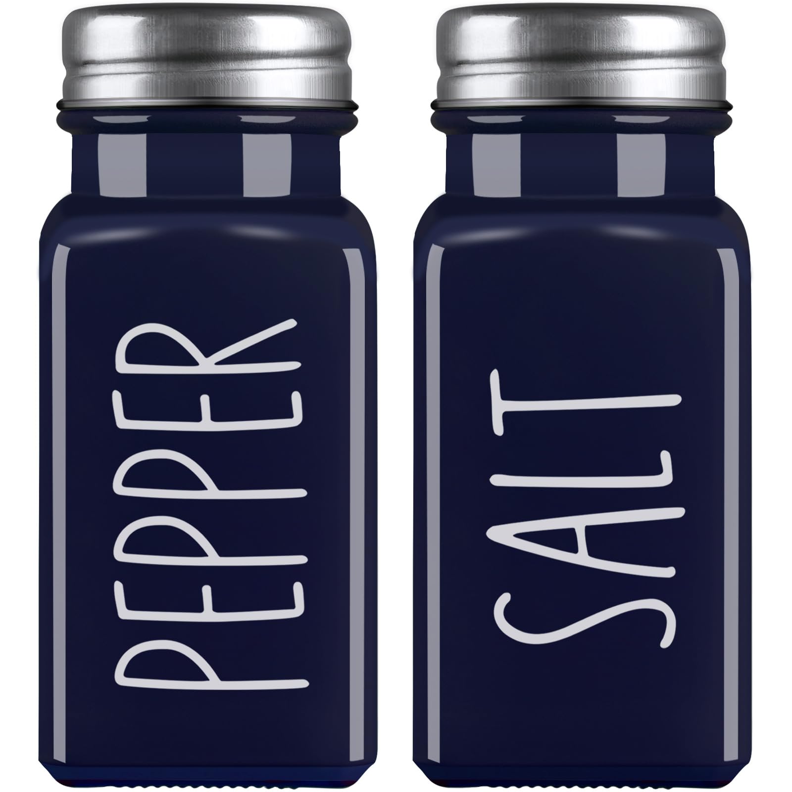 Navy Blue Salt and Pepper Shakers Set - Cute Glass Salt Shaker for Kitchen and Table, RV, Camp,BBQ - Blue Kitchen Decor and Accessories