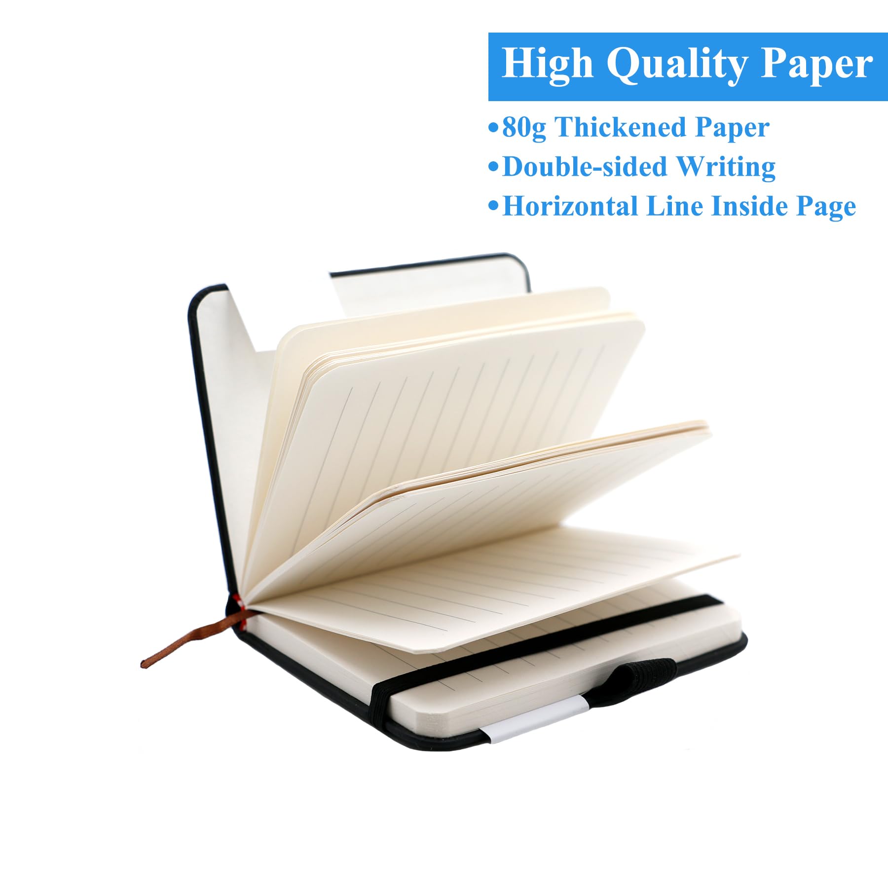 CiciIng Petit carnet de notes A7, carnet de poche avec fermeture élastique, mini carnets de notes avec porte-stylos, bloc-notes de poche pour l'école et les travaux de bureau (Noir