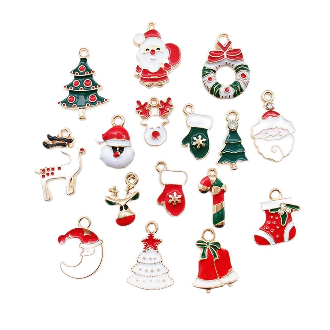 EODKSE Decoración Navideña Colgante, 20 Mini Adornos de Resina con Papá Noel, Muñeco de Nieve y Reno para Árbol de Navidad, DIY en Navidad,