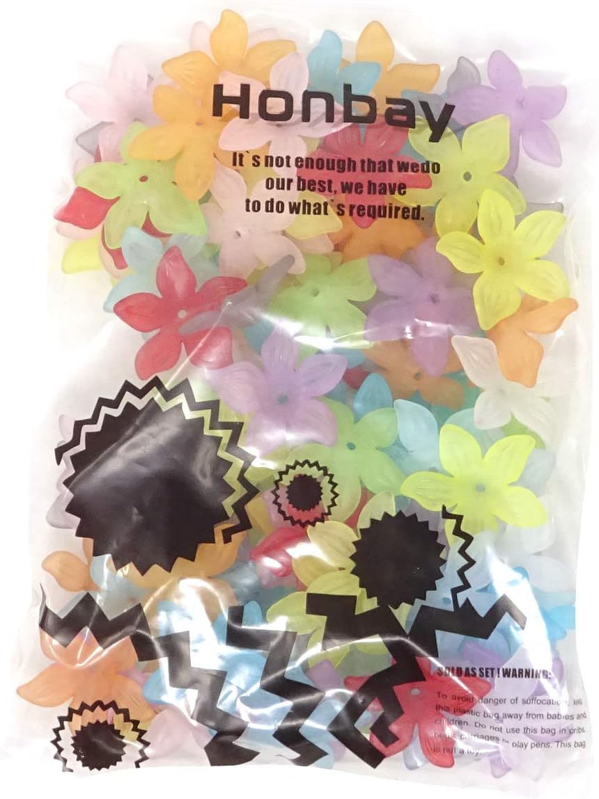 Honbay 100PCS 29mm Assorted Color Acrylic Beads Frosted Lily Flower Beads - Image 6