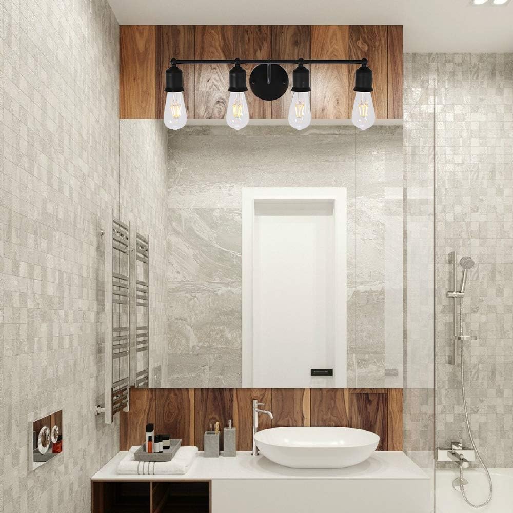 Onе-Dау Sаlе: Uр tо 60% оƒƒ ELUZE Vintage Black Wall Sconce Lighting 4 Light Bathroom Lights Retro Industrial Farmhouse Wall Lamp Fixture for Headboard, Bedroom ,Living Room, Garage