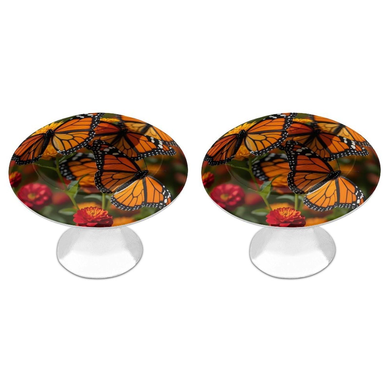 FekiLoot Monarch Butterflies Cabinet Knobs 2 Pack Stainless Steel Round Dresser Drawer Knobs Kitchen Drawer Hardware Dresser Knob Closet Door Pulls Cabinet Handles for Cupboard Drawer Pulls