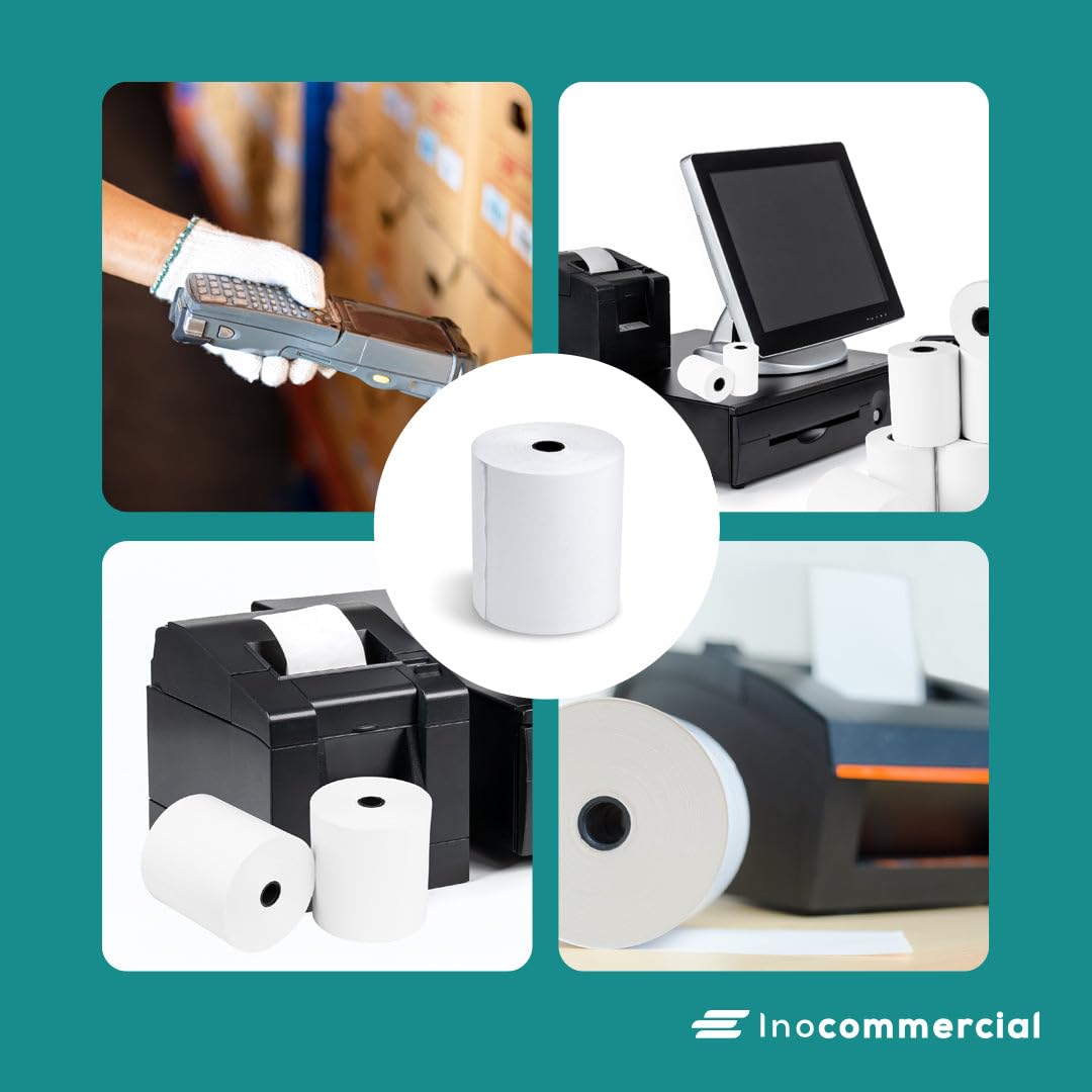 Inoverse EC-Cash - Rollos de papel térmico (80 mm x 60 mm x 12 mm, para sistema de caja registradora, impresora EPOS y terminal POS, papel de impresión de tinta blanca cero, sin BPA, 50 m, 40 rollos)