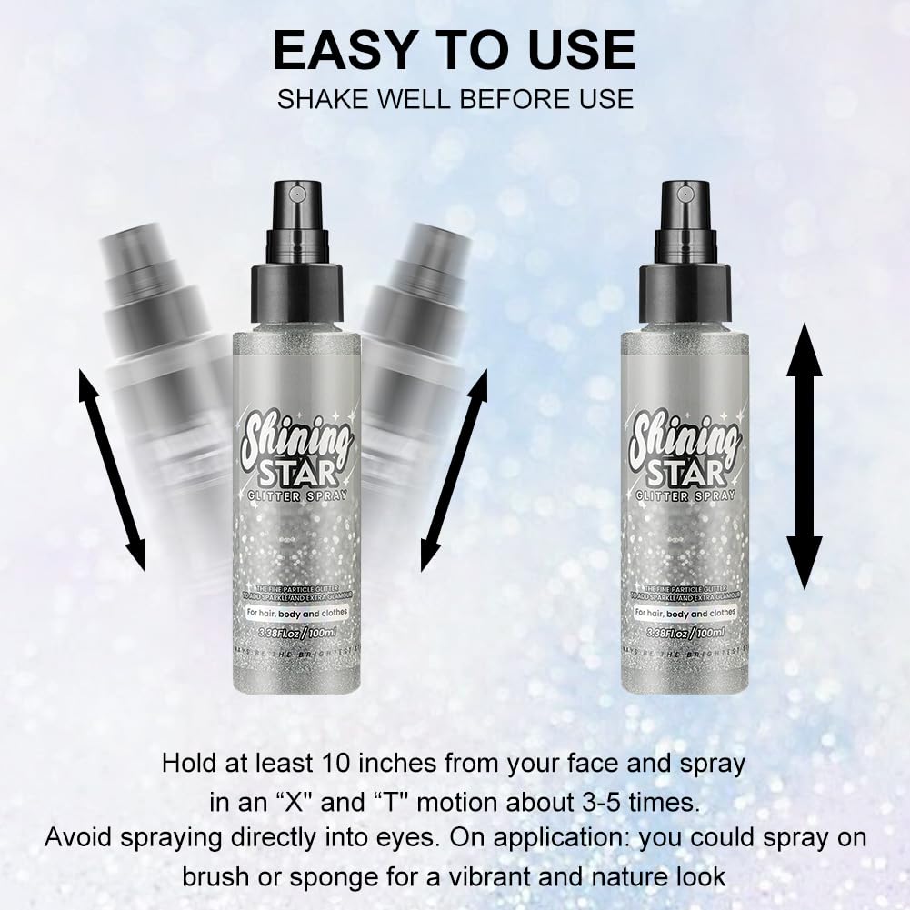 LOPHE Spray Brillantini Glitter, Glitterato Spray per Corpo Viso, Brillantini Corpo Vestiti per Capelli, Ultra Fine, Body Shimmer per Festival di Halloween, Club, Feste (100ml, Argento)
