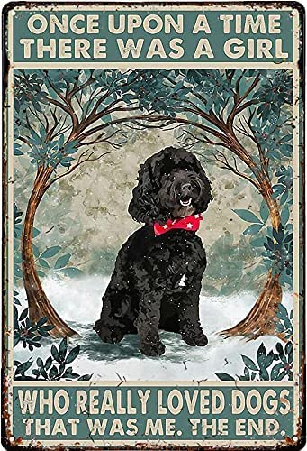 RIFOSA 12"X8" Vintage Metal Tin Sign Black Cockapoo There Was A Girl Who Really Loved Dog Tin Sign For Bathroom Office Home Restroom