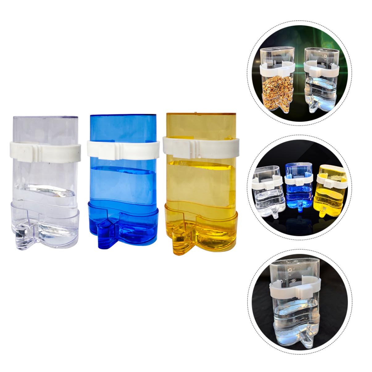 Mangeoire à Oiseaux pour Cage Distributeur Automatique Eau et Nourriture, Installation Facile, Plastique, Bleu, Lot de 12
