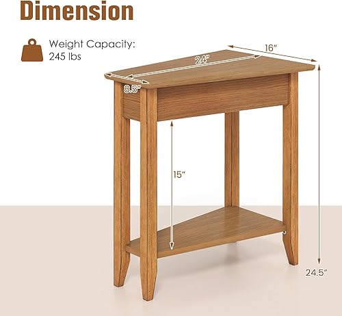 Miniatura 21 de Giantex Juego de 2 mesas auxiliares de cuña blanca, mesa auxiliar triangular con estante de almacenamiento y patas de madera maciza, mesa