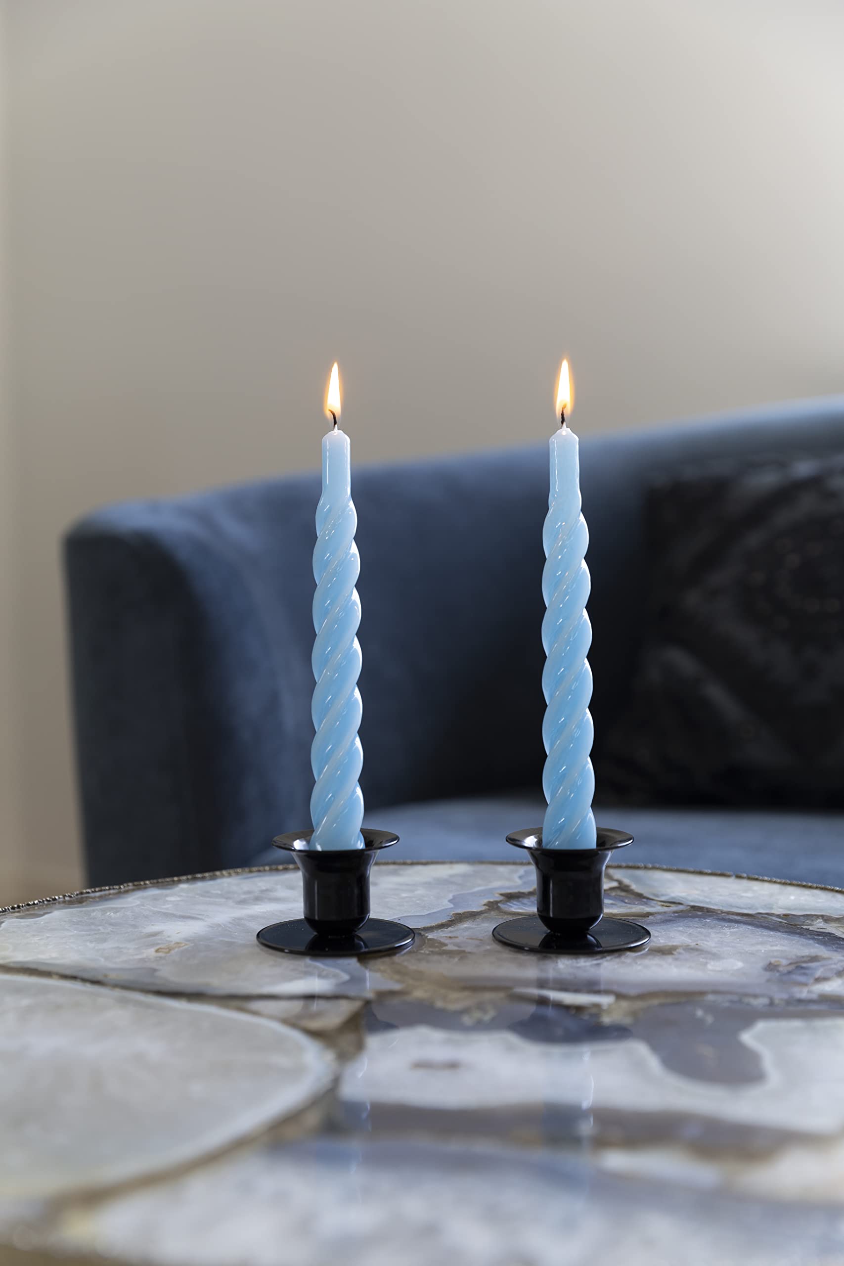 Candele With a Twist®, Made in Italy, 25 Colori Disponibili, Intrecciate Lunga Durata 5 Ore, Coniche, Laccate, Senza Profumo, Set Regalo 6 pz. 2,2 x 21 cm (Celeste)