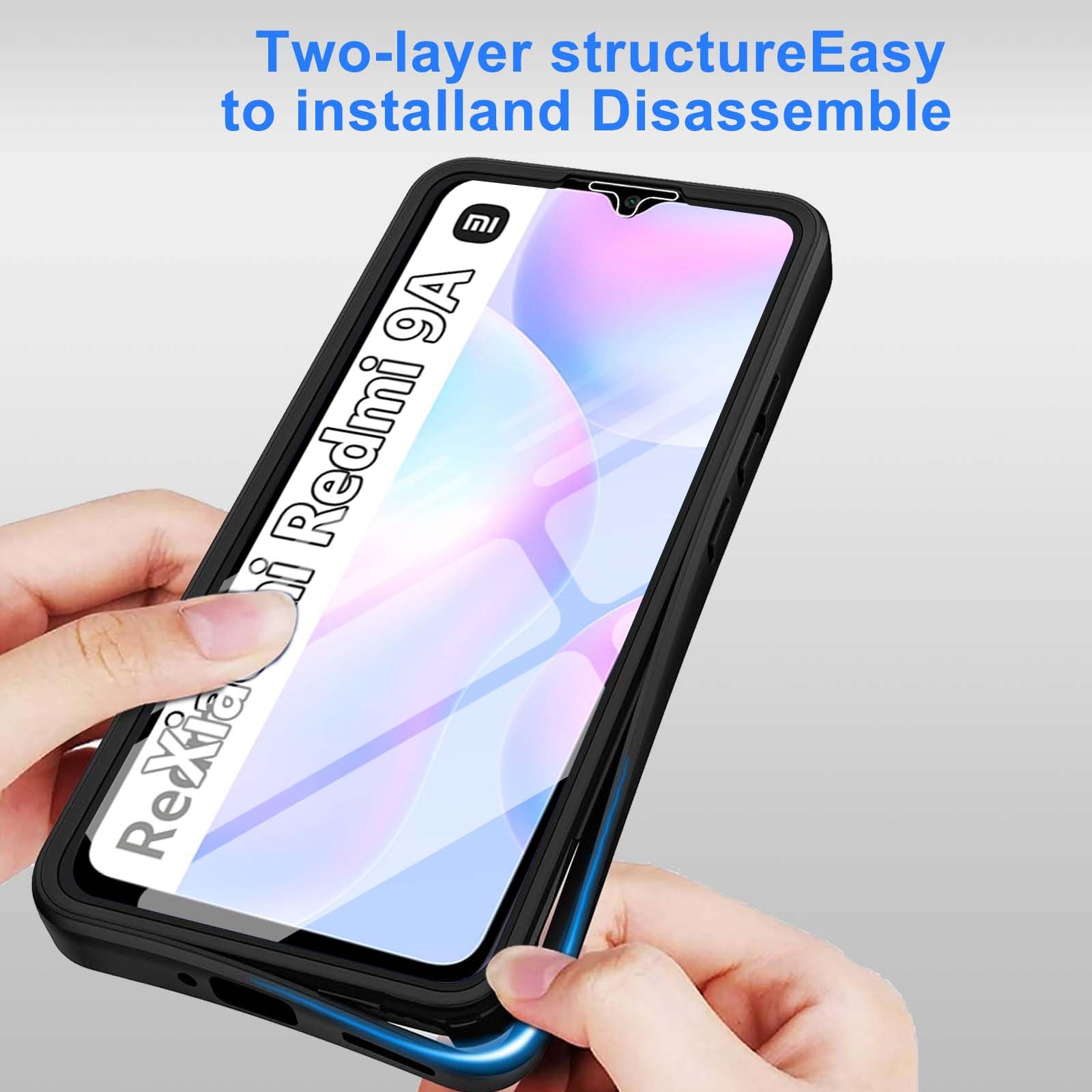 Custodia 360° Antiurto Per Xiaomi Redmi 9A/9AT – 2 In 1: Cover Posteriore Rigida + Bumper Frontale In Silicone Trasparente
