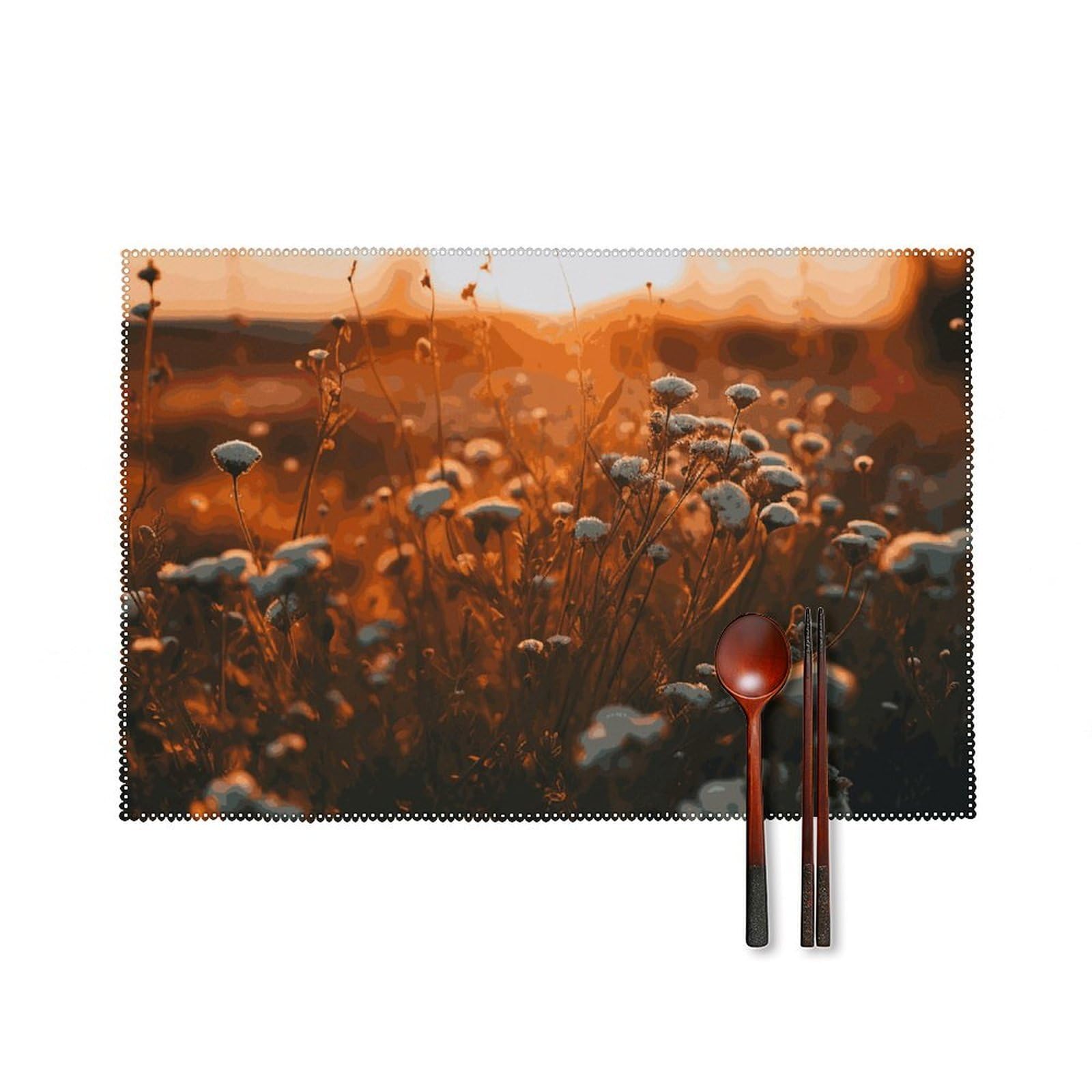 Flowers in The Sunset Placemats Washable Not Fade Placemats Practical Heat Resistant Place Mats for Outdoor Patio Table Mats Kitchen Dining Party Decoration