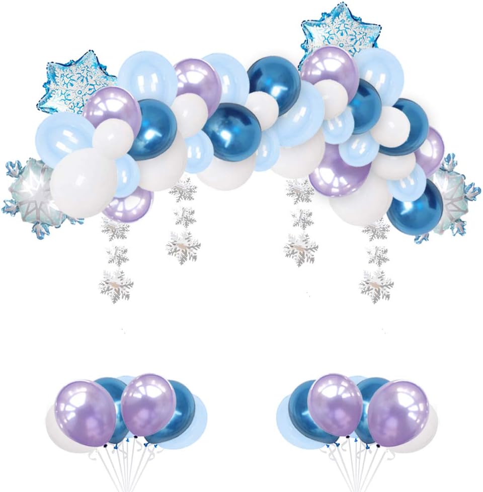 L'AGRATY WOOACME 57Pcs Frozen Birthday Balloons Party Decorations Set, Include Snowflake Decoration, Frozen Balloons, Snowflake Balloons for Frozen Birthday Party Supplies