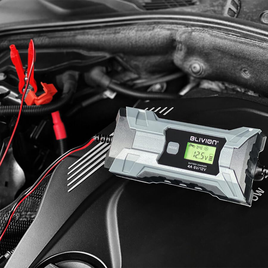 BLIVION Carica Batteria per Auto 6V/2A 12V 2A/4A | Caricabatterie Intelligente 7 Stadi | Tutte le Batterie Piombo Acido, Display LCD, IP65