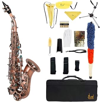 Soprano Saxophone Red Antique Soprano Saxophone Bb Key Woodwind Instrument Brass Material with Carry Bag Saxophone Stand Leaf Gloves Cleaning Cloth Brush Saxophone Strap Mouthpiece Brush Bronze