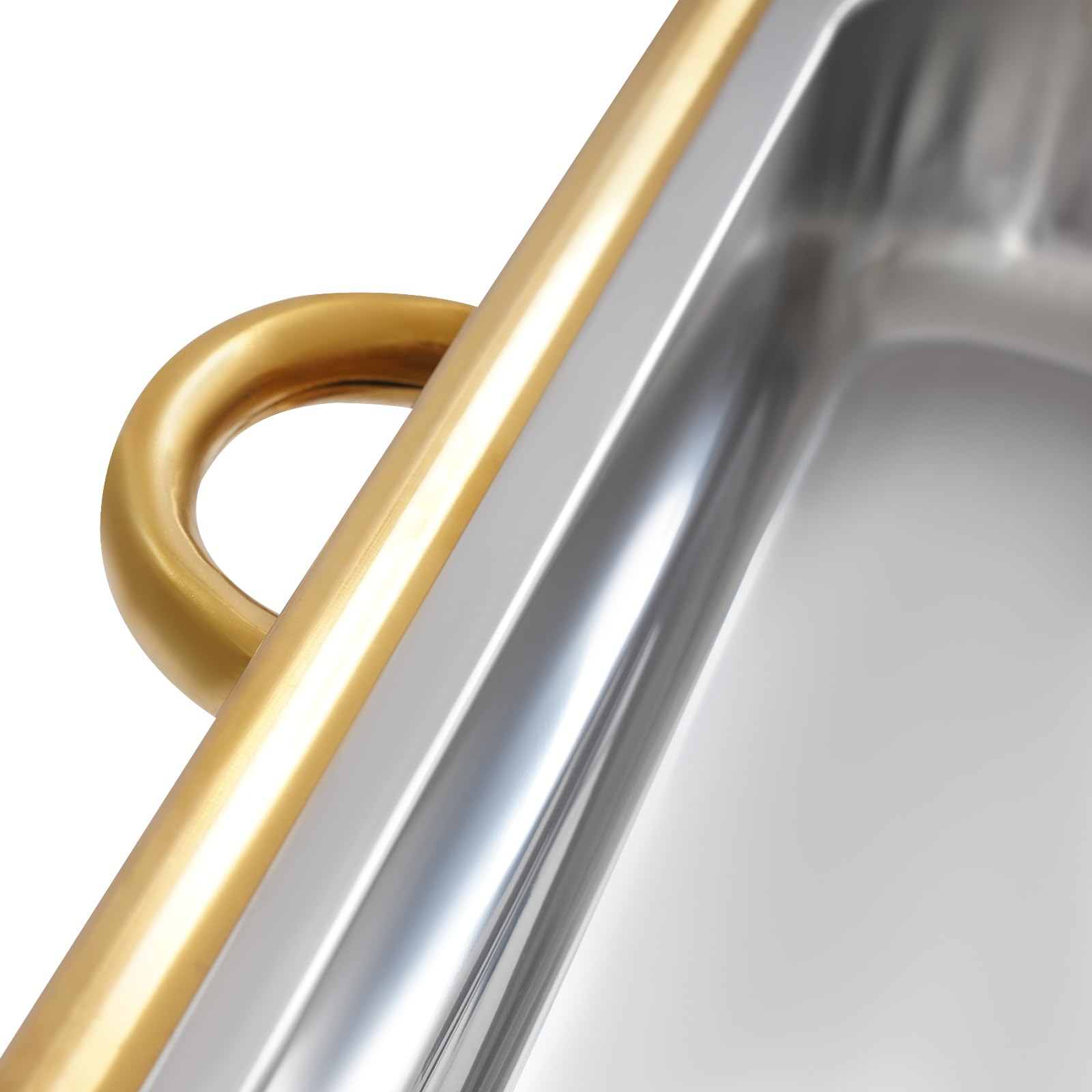 Zestaw 4 pojemników do podgrzewania Chafing Dish Golden – 7,5 l, ze stali nierdzewnej, profesjonalny zestaw wraz z 4 szczypcami do serwowania – do cateringu, bufetu, na imprezę (stal