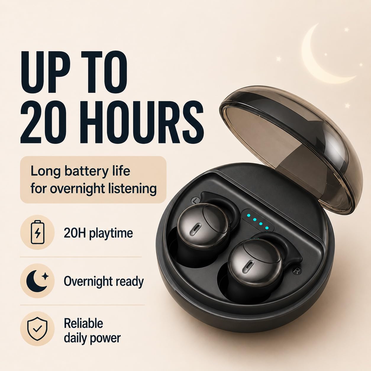 Mini Sleep Earbuds Wireless - IPX5 Wasserdicht, Leichte Schlafkopfhörer Bluetooth 5.3 für empfindliche Schläfer, Schmerzloses & Unsichtbares Design Kopfhörer, Lange Akkulaufzeit (Schwarz)