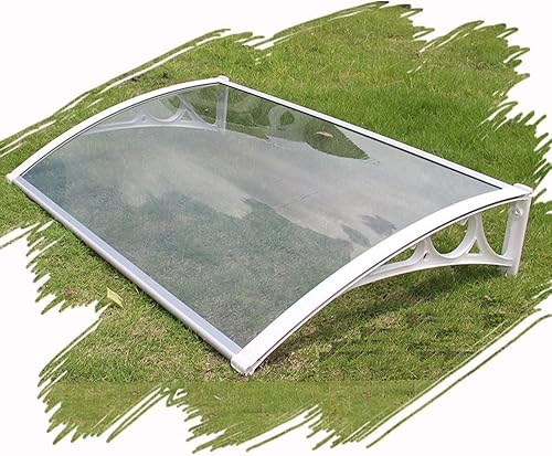 Toldo de entrada al aire libre de 32, 40, 48, 63, 79, 94 y 118 pulgadas, cubierta transparente para jardín exterior, soporte blanco (tamaño 24 x 63