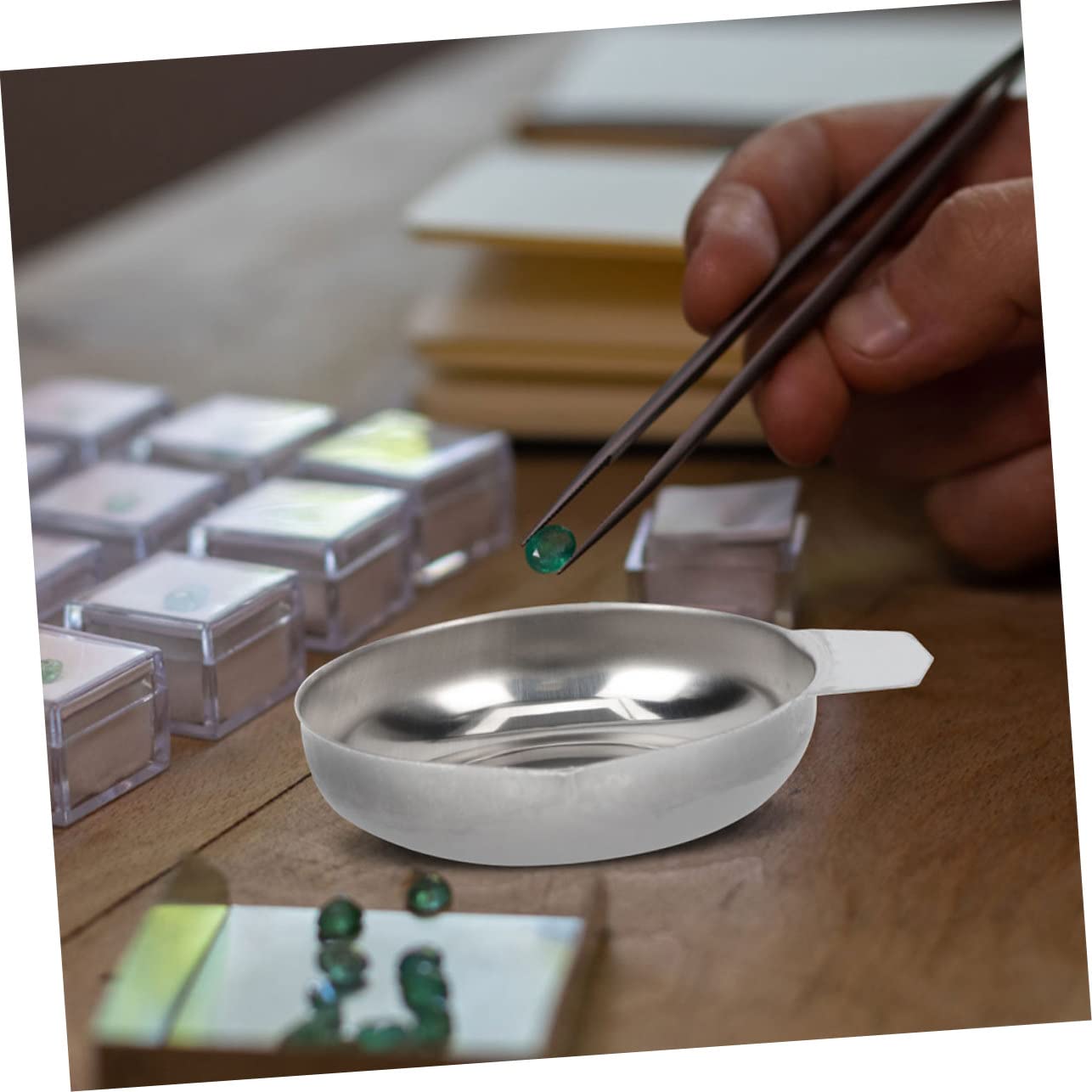 NAMOARLY 3sets Stainless Steel Jewelry Scale Tray Mini Scale for Weighing Trays Silver Ware 2pcs*3