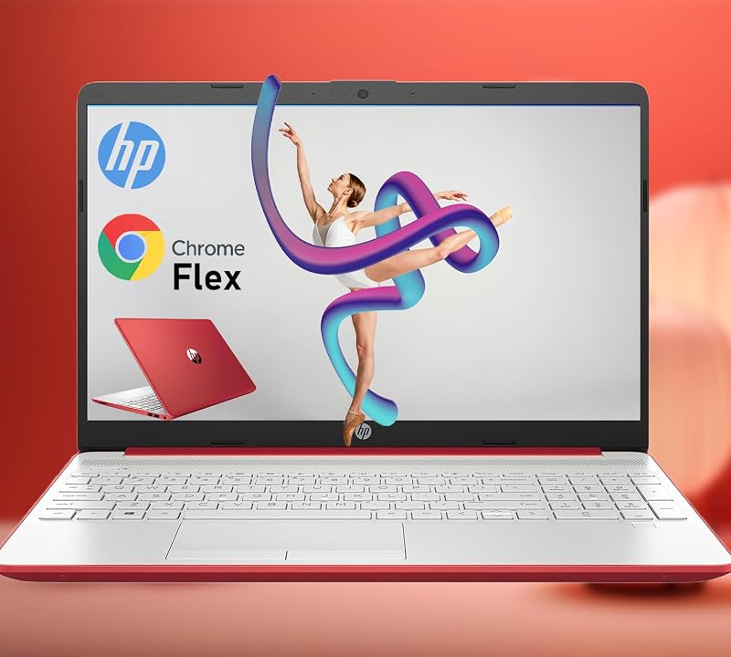 HP 15.6 Inch Chromebook with ChromeOS Flex | 8GB RAM | 128GB Built-in eMMC | Intel Pentium 4 Core Processor | Designed Purely for School and Work | Game App Not Allowed | Wi-Fi 5 | No Mouse (Red)