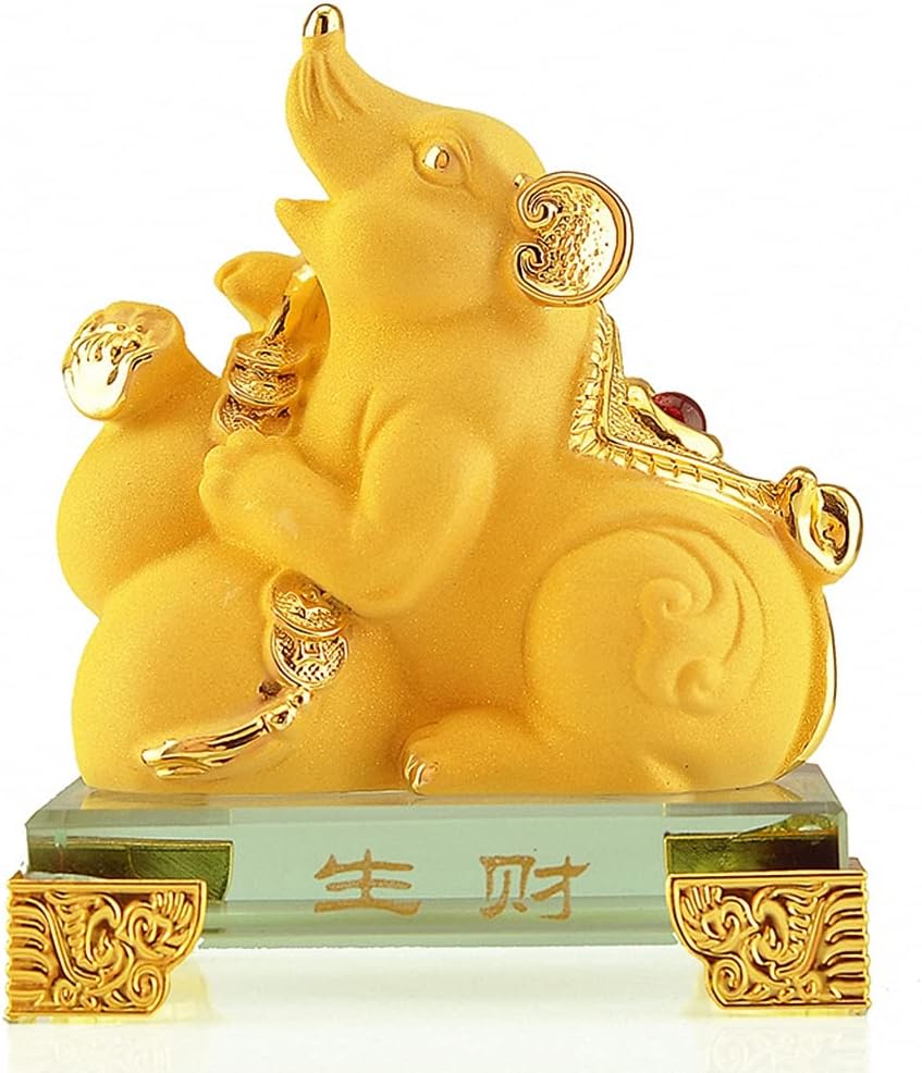 Chinese Zodiac Rat Golden Resin Collectible Figurines Table Decor Statue