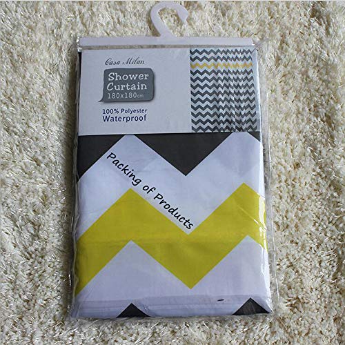 Grey Fabric Shower Curtain Chevron Striped Bathroom Polyester Curtains Durable Waterproof Bath Sets Home Accessories Set, Water-Repellent 70.86X 70.86Inches (Yellow And Grey) #TOP2