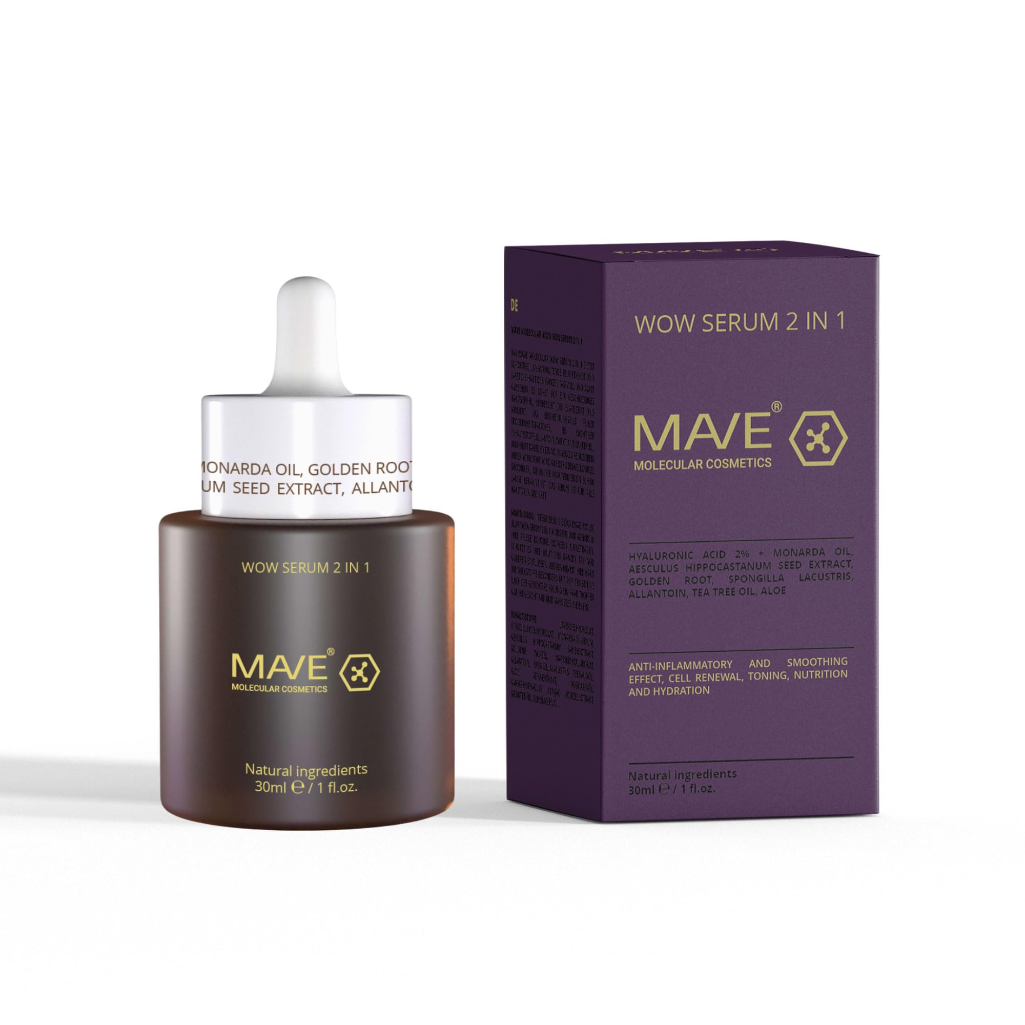 MAVE Sérum pour la peau 2 en 1 - Sérum et toner avec acide hyaluronique, aloe vera et extraits d'herbes - Hydratation, raffermissement de la peau et anti-âge pour tous les types de peau (30 ml)