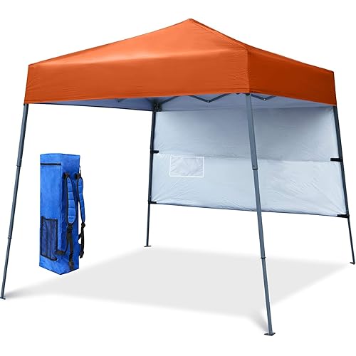 10x10Ft Compact Lightweight Backpack Canopy Sun Protection Pop-Up Shelter Slant Leg Beach Tent(Orange)